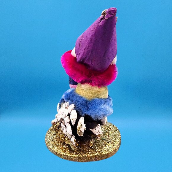 Vintage 1950s Japan Putz Elf Gnome Spun Cotton Lantern Purple Hat Christmas Deco - Picture 6 of 10